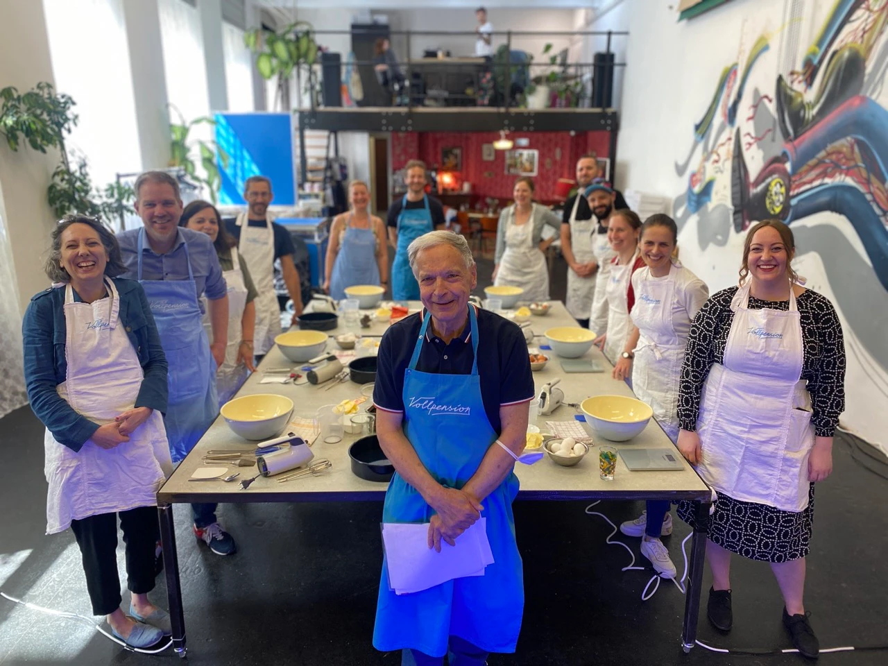 Arriving at the Vollpension Studio, aprons and snacks ready